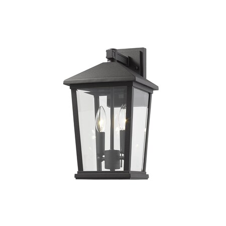Z-Lite Beacon 2 Light Outdoor Wall Sconce, Black & Clear Beveled 568M-BK